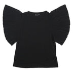 ZARA Womens Black Puff Sleeve Cotton Top M Casual Stylish Comfortable
