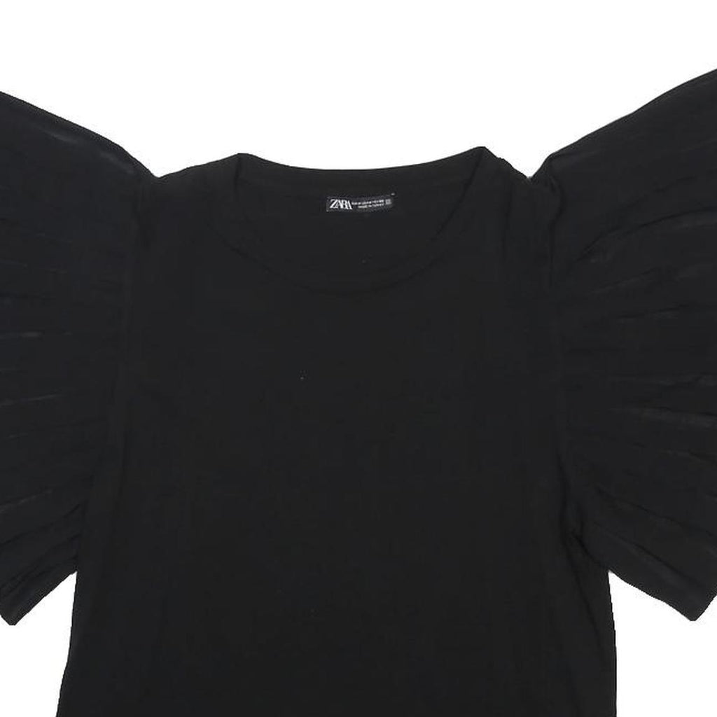 ZARA Womens Black Puff Sleeve Cotton Top M Casual Stylish Comfortable