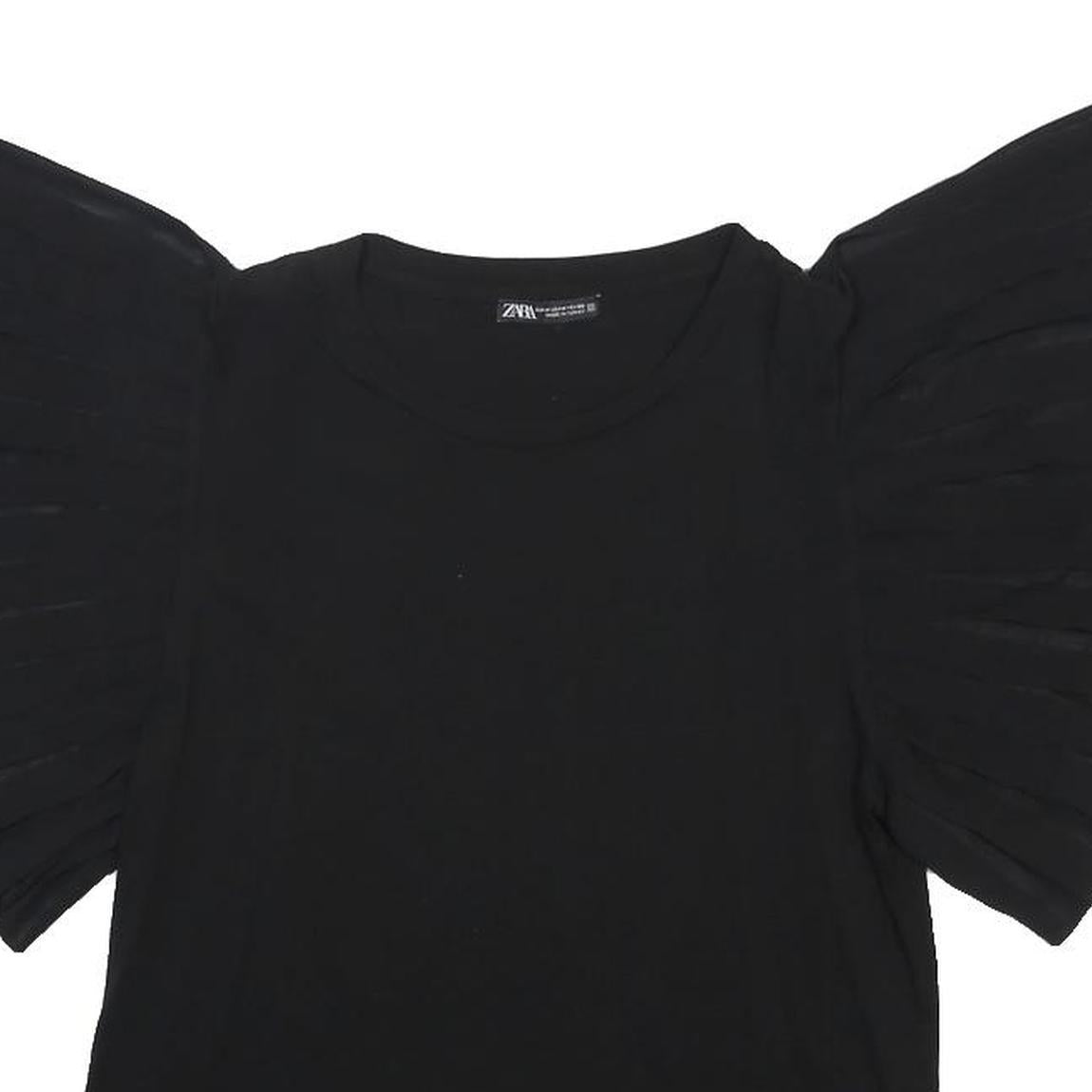 ZARA Womens Black Puff Sleeve Cotton Top M Casual Stylish Comfortable