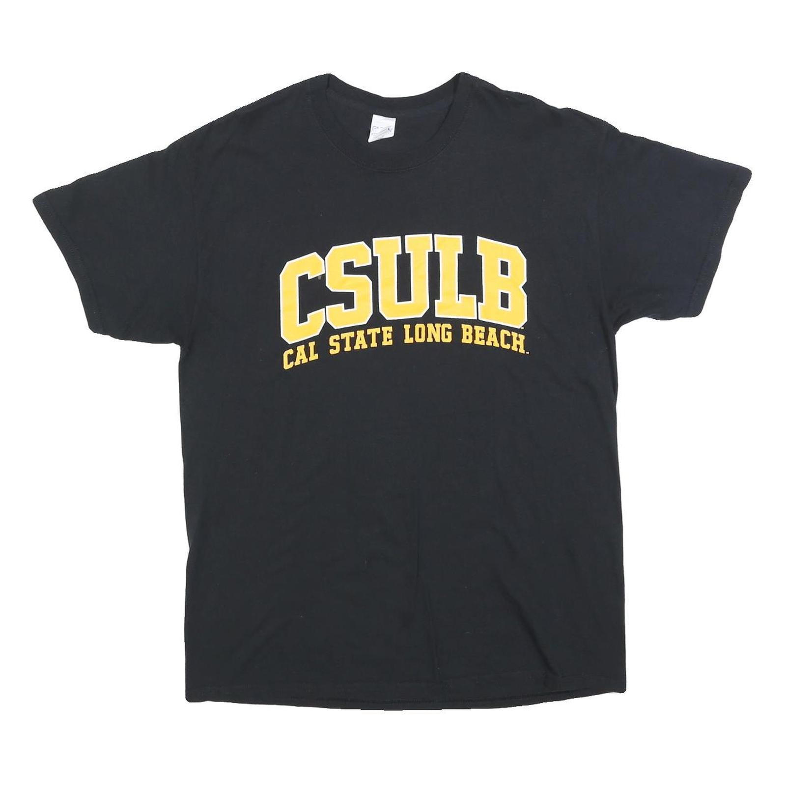GILDAN Mens Black & Yellow CSULB Cal State Long Beach Graphic T-Shirt L Short