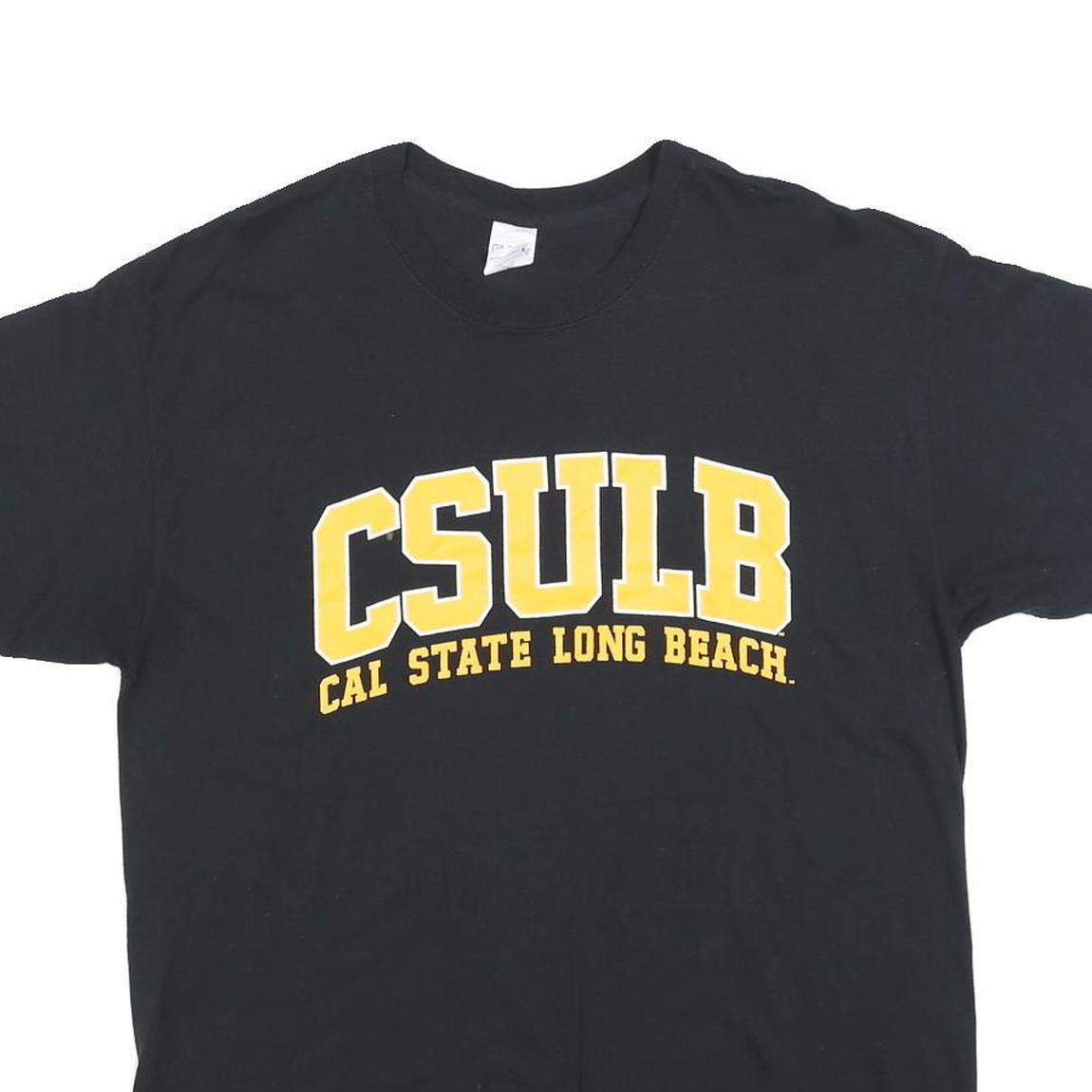 GILDAN Mens Black & Yellow CSULB Cal State Long Beach Graphic T-Shirt L Short