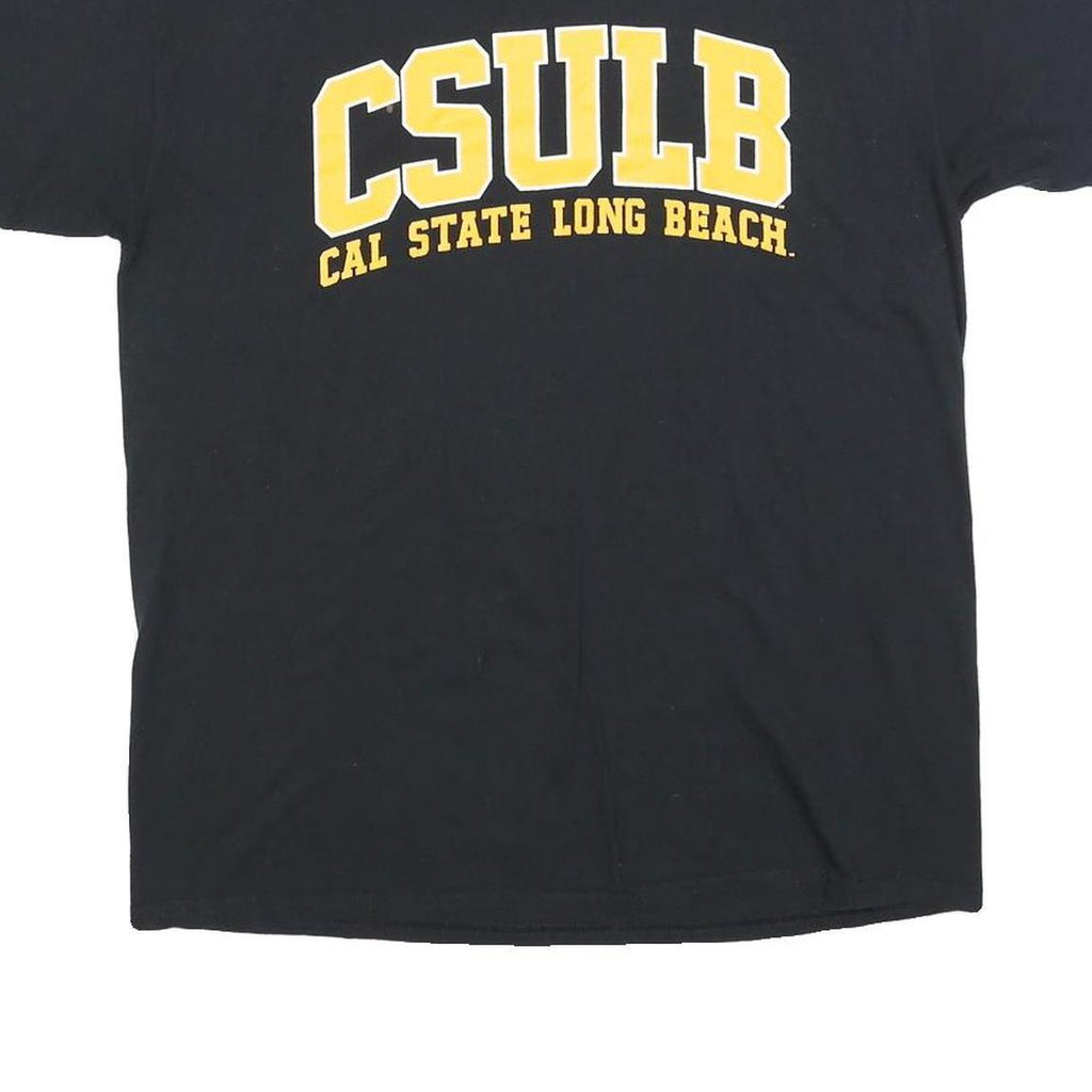 GILDAN Mens Black & Yellow CSULB Cal State Long Beach Graphic T-Shirt L Short