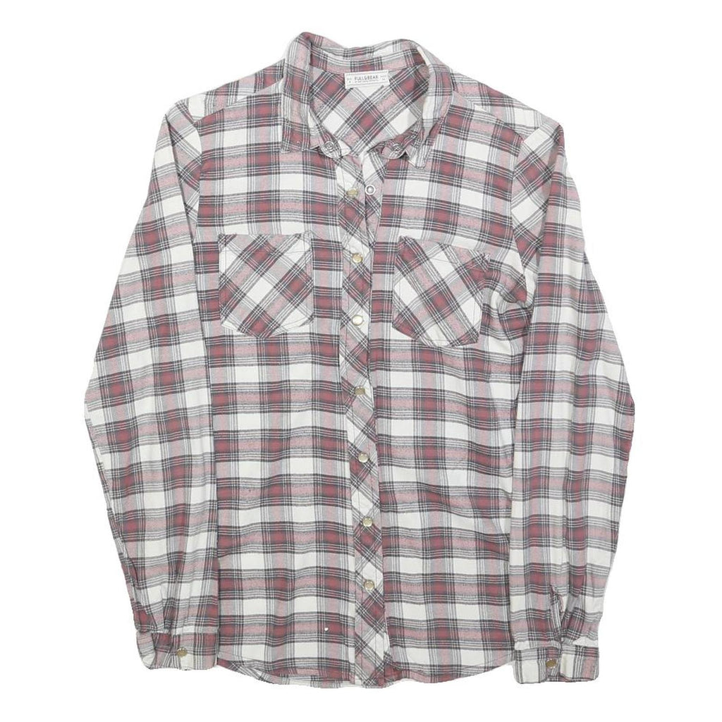 PULL & BEAR Womens White & Red Checked Shirt S Lightweight Cotton Blend Casual