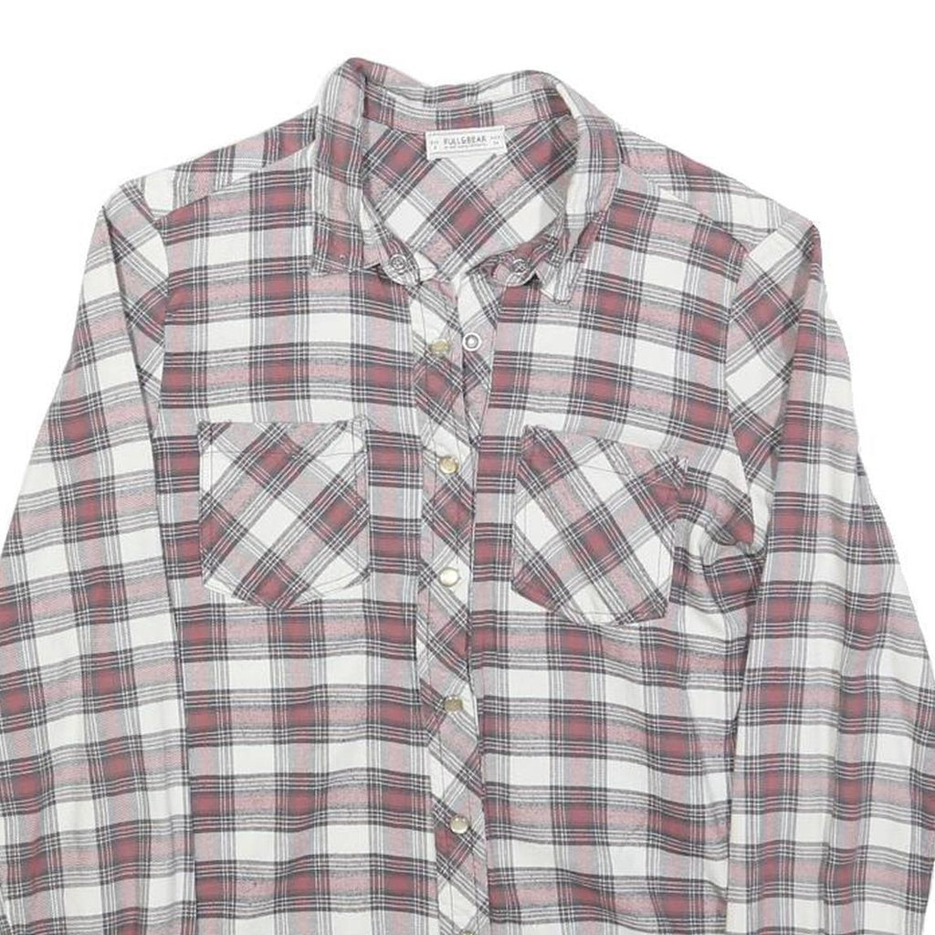 PULL & BEAR Womens White & Red Checked Shirt S Lightweight Cotton Blend Casual