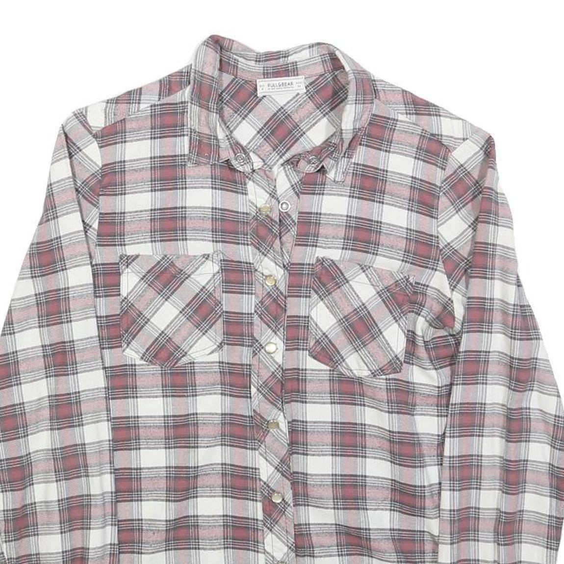 PULL & BEAR Womens White & Red Checked Shirt S Lightweight Cotton Blend Casual