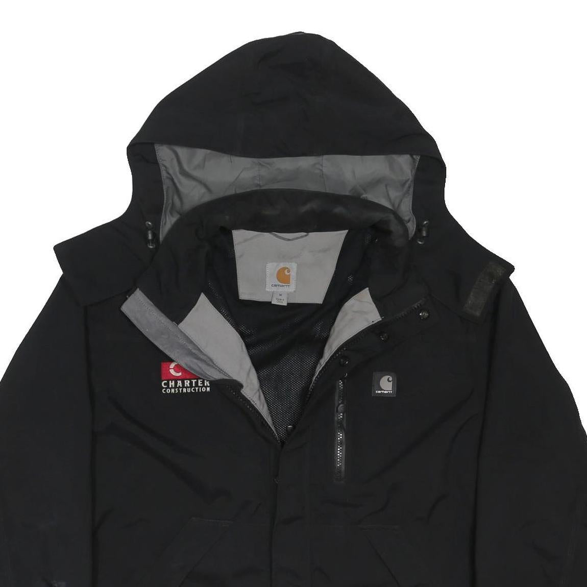 CARHARTT Mens Black Outdoor Jacket M Polyester Blend Zip Hooded Casual Workwear