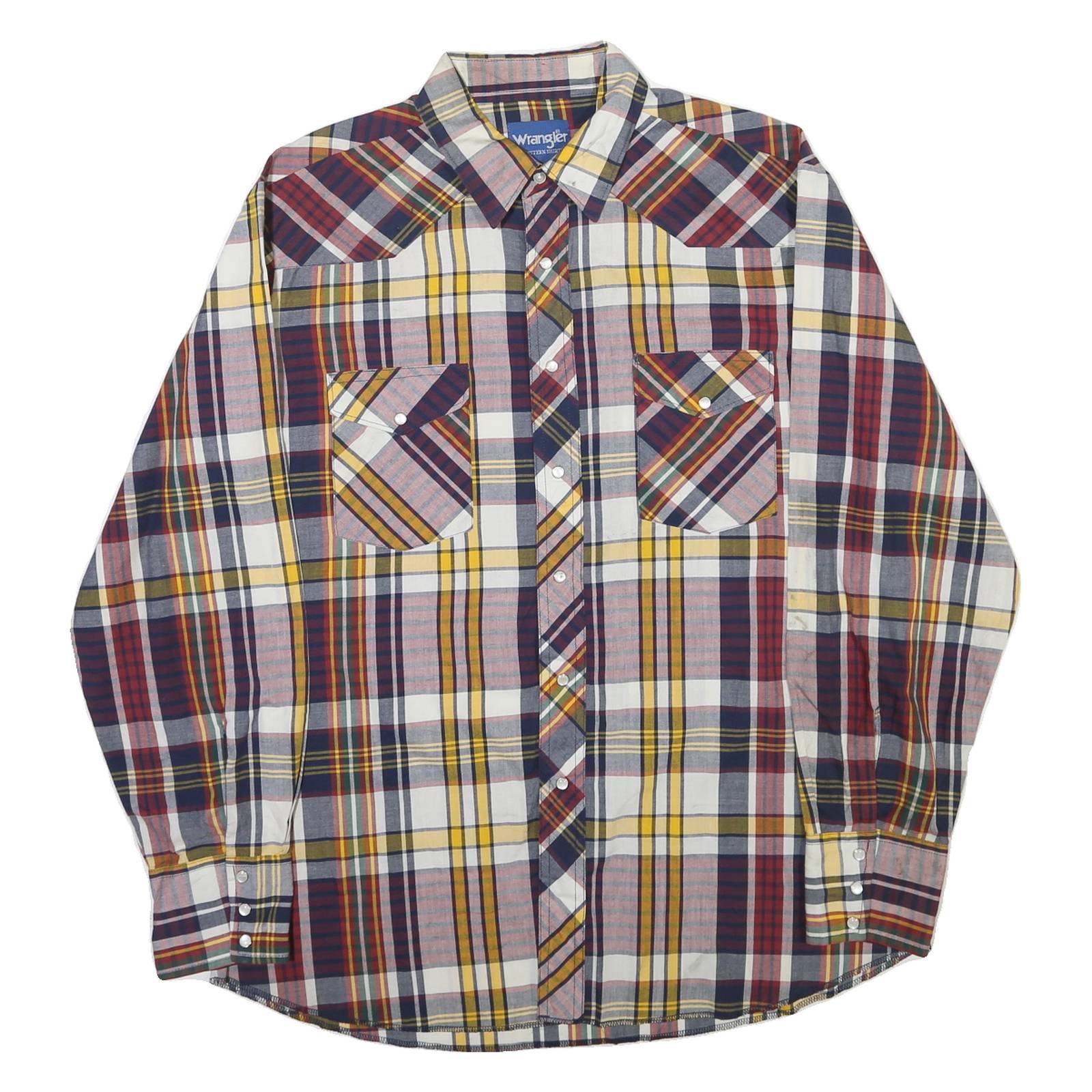 WRANGLER Mens White & Yellow Plaid Shirt M Classic Cotton Blend Long Sleeve