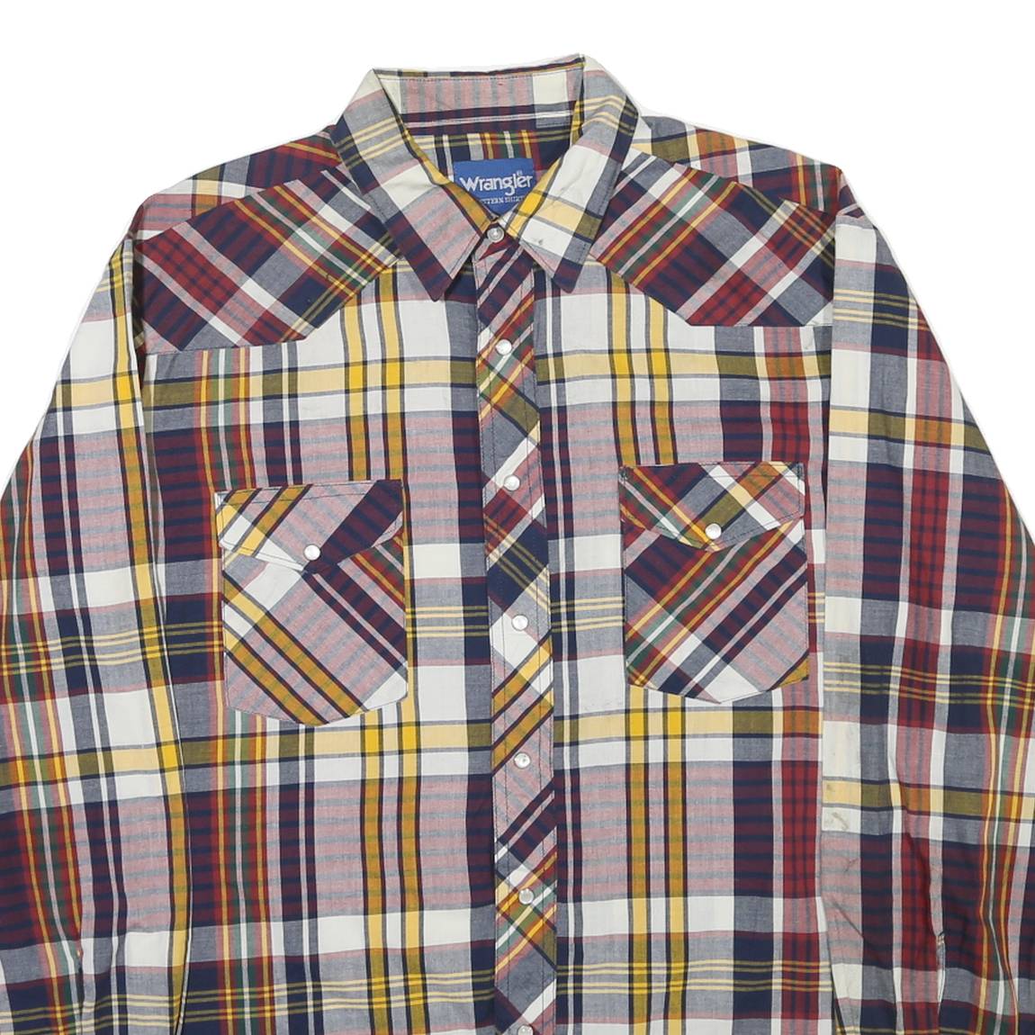 WRANGLER Mens White & Yellow Plaid Shirt M Classic Cotton Blend Long Sleeve