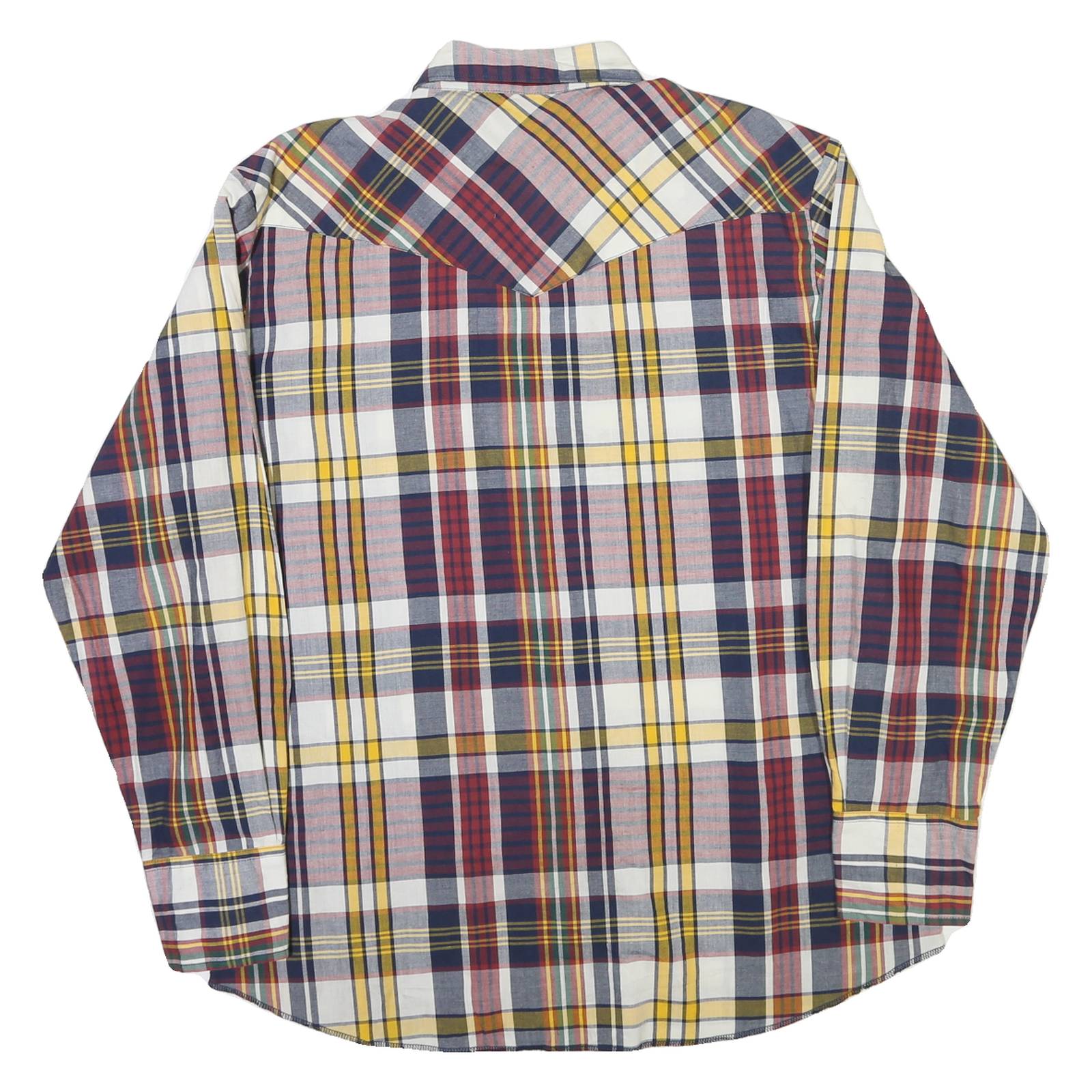 WRANGLER Mens White & Yellow Plaid Shirt M Classic Cotton Blend Long Sleeve