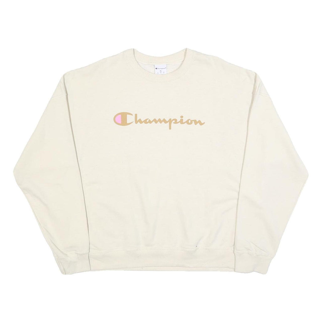 CHAMPION Womens Cream Cotton Blend Crew Neck XL Logo Sweatshirt