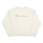 CHAMPION Womens Cream Cotton Blend Crew Neck XL Logo Sweatshirt