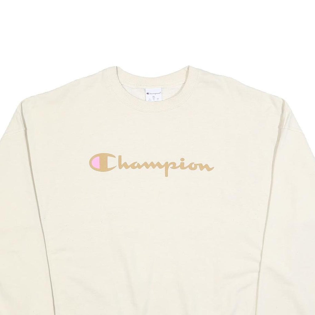 CHAMPION Womens Cream Cotton Blend Crew Neck XL Logo Sweatshirt