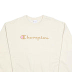 CHAMPION Womens Cream Cotton Blend Crew Neck XL Logo Sweatshirt