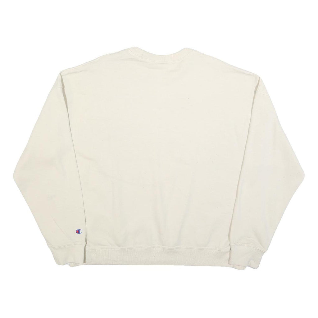 CHAMPION Womens Cream Cotton Blend Crew Neck XL Logo Sweatshirt