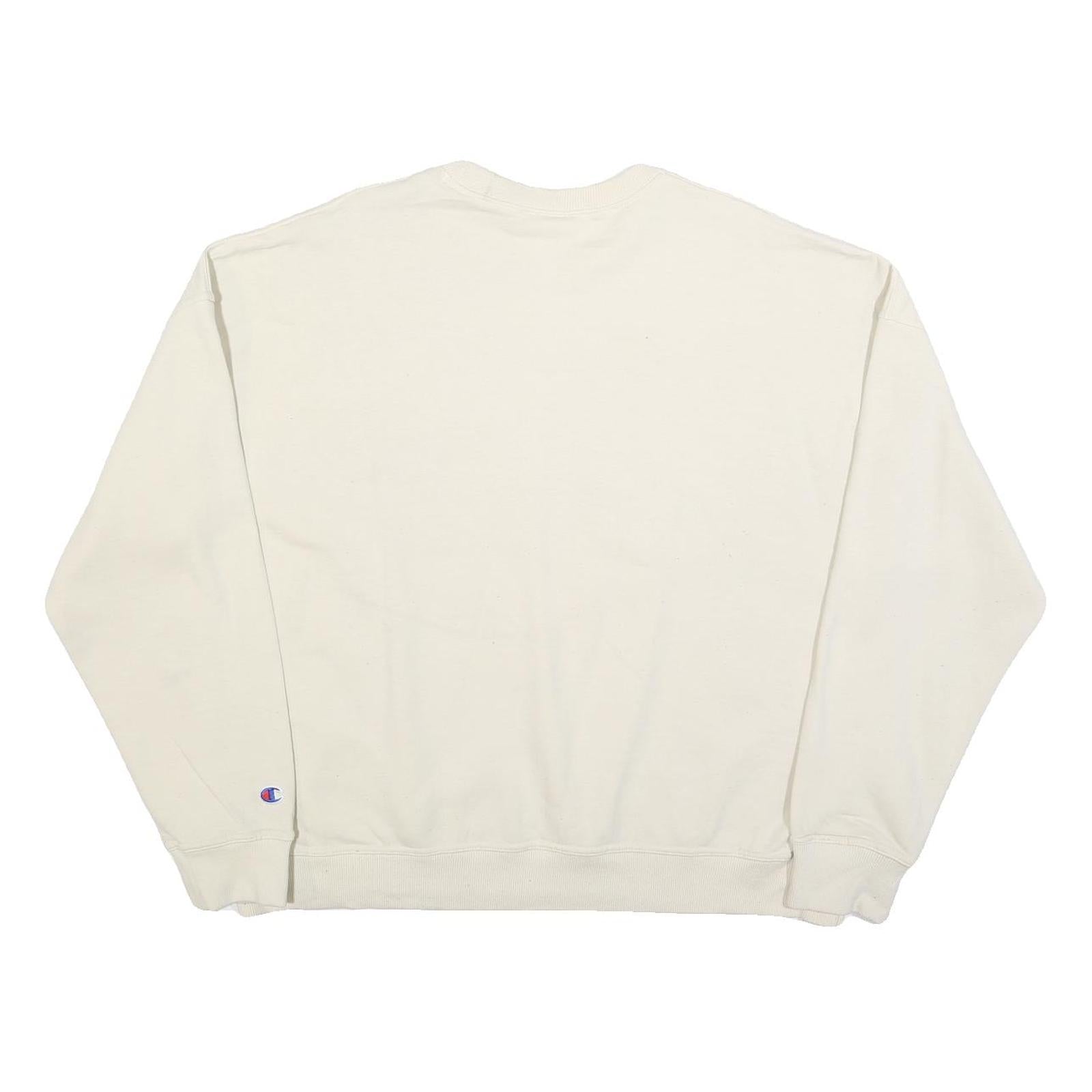 CHAMPION Womens Cream Cotton Blend Crew Neck XL Logo Sweatshirt