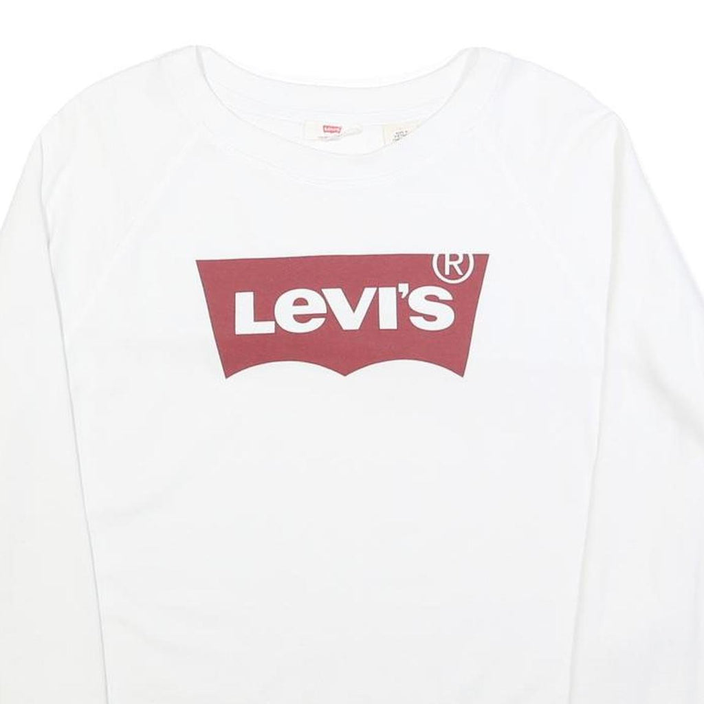 LEVI'S Womens White Cotton Blend Crew Neck Sweatshirt L Logo Print Casual