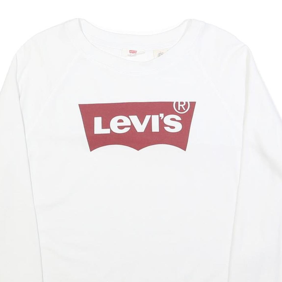 LEVI'S Womens White Cotton Blend Crew Neck Sweatshirt L Logo Print Casual