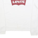 LEVI'S Womens White Cotton Blend Crew Neck Sweatshirt L Logo Print Casual