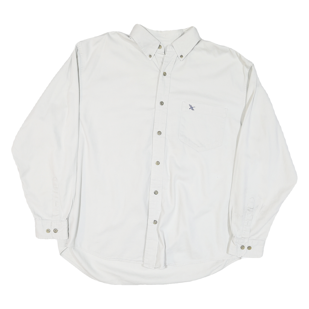 EDDIE BAUER Mens White Casual Shirt L Cotton Blend Button-Down Pocket