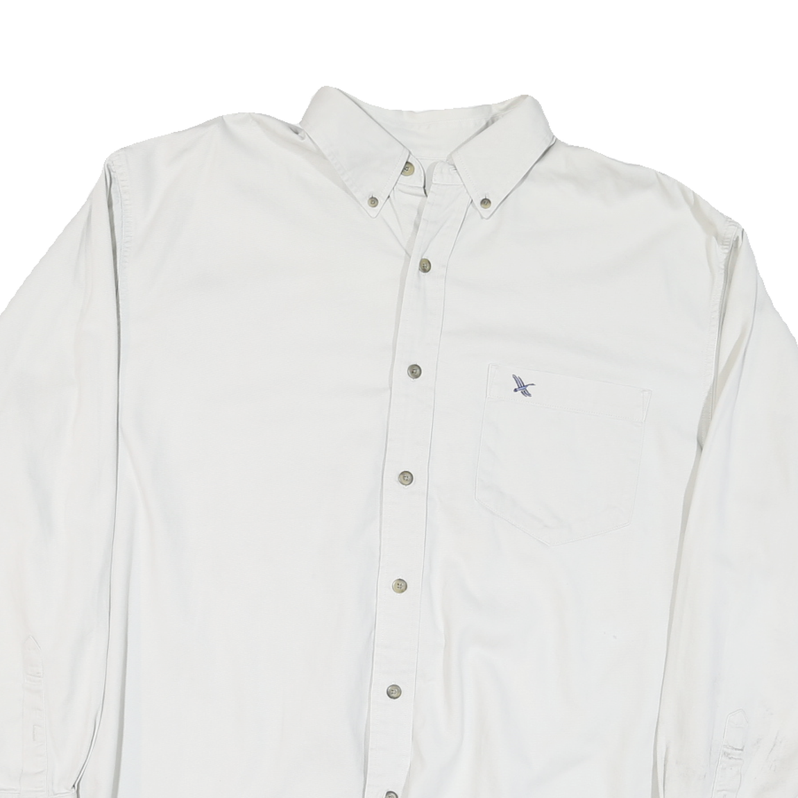 EDDIE BAUER Mens White Casual Shirt L Cotton Blend Button-Down Pocket