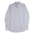 LOOPS Mens Blue & White Striped Shirt L Classic Cotton Blend Button Collar Long