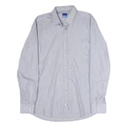 LOOPS Mens Blue & White Striped Shirt L Classic Cotton Blend Button Collar Long