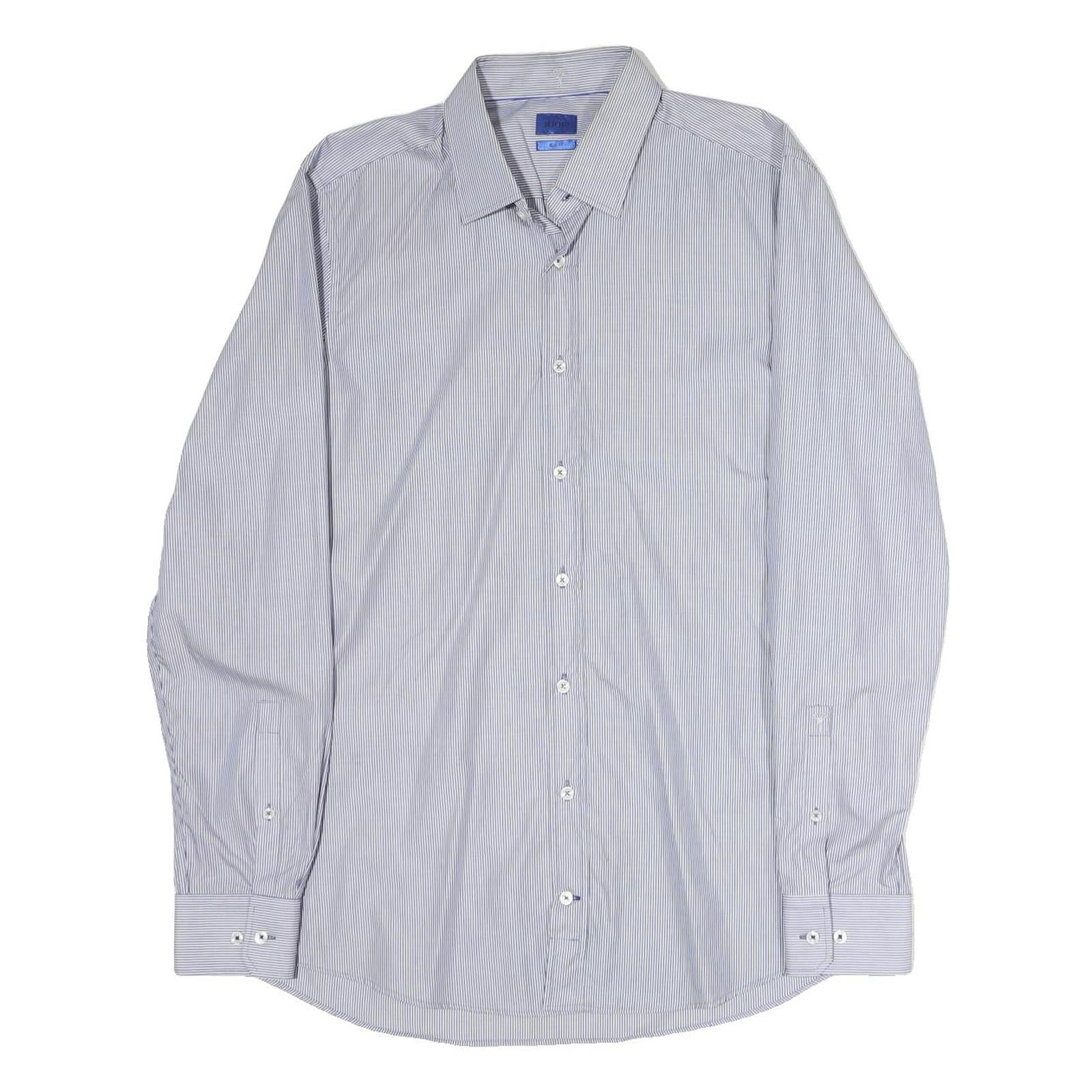 LOOPS Mens Blue & White Striped Shirt L Classic Cotton Blend Button Collar Long