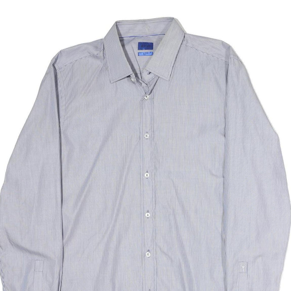 LOOPS Mens Blue & White Striped Shirt L Classic Cotton Blend Button Collar Long