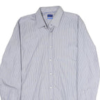 LOOPS Mens Blue & White Striped Shirt L Classic Cotton Blend Button Collar Long
