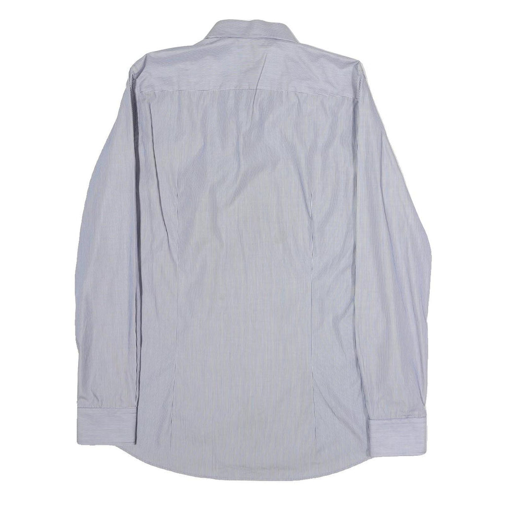 LOOPS Mens Blue & White Striped Shirt L Classic Cotton Blend Button Collar Long