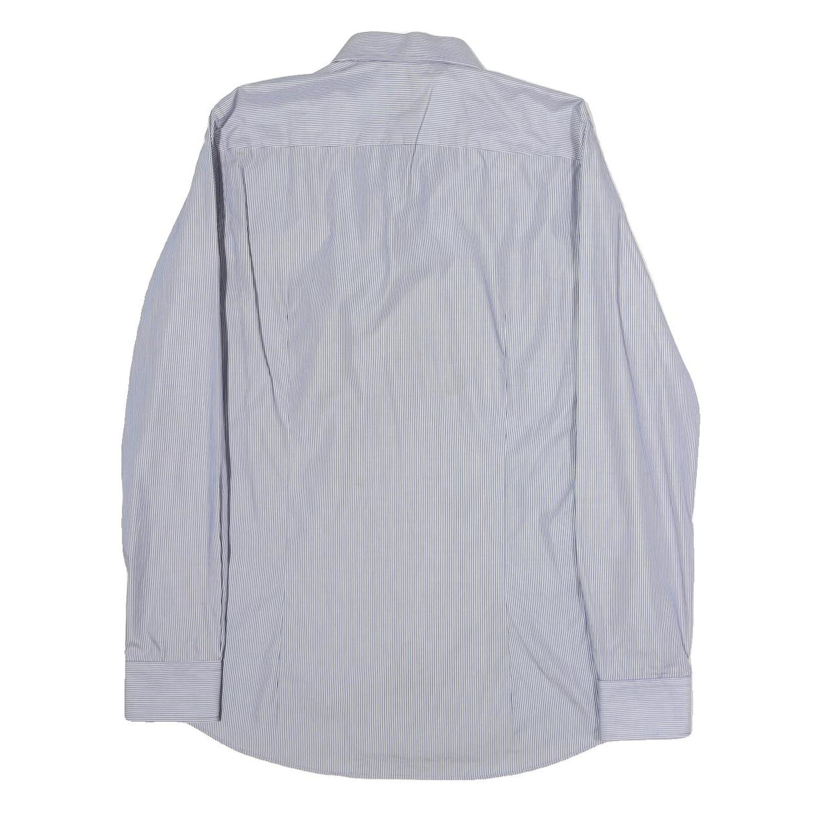 LOOPS Mens Blue & White Striped Shirt L Classic Cotton Blend Button Collar Long
