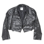 ZARA Womens Black Biker Faux Leather Jacket L Tailored Plain Button Closure