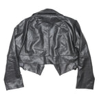 ZARA Womens Black Biker Faux Leather Jacket L Tailored Plain Button Closure