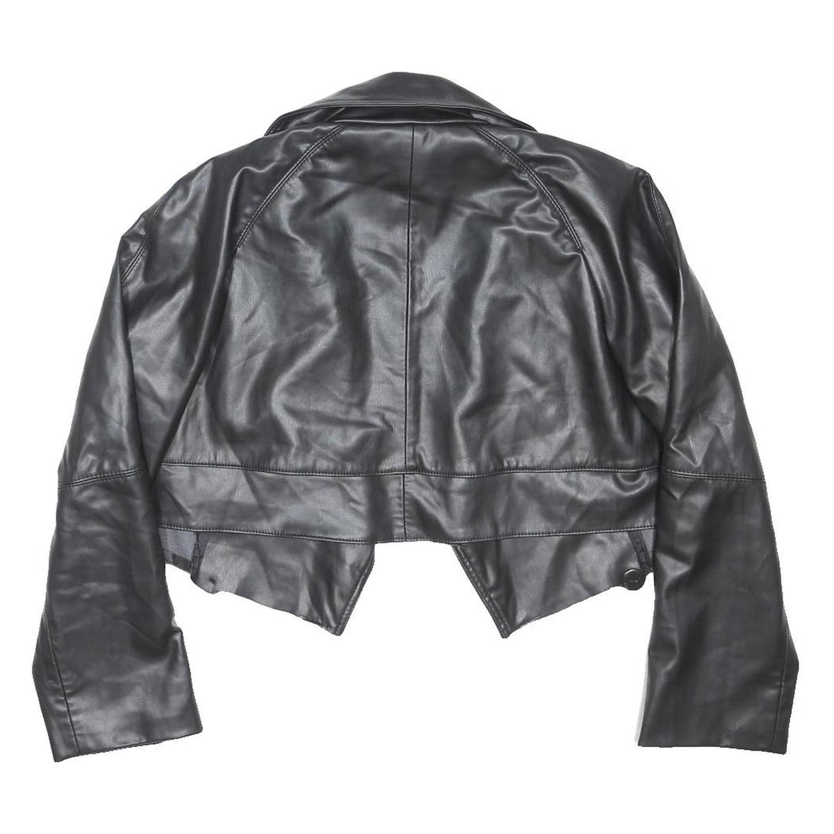 ZARA Womens Black Biker Faux Leather Jacket L Tailored Plain Button Closure