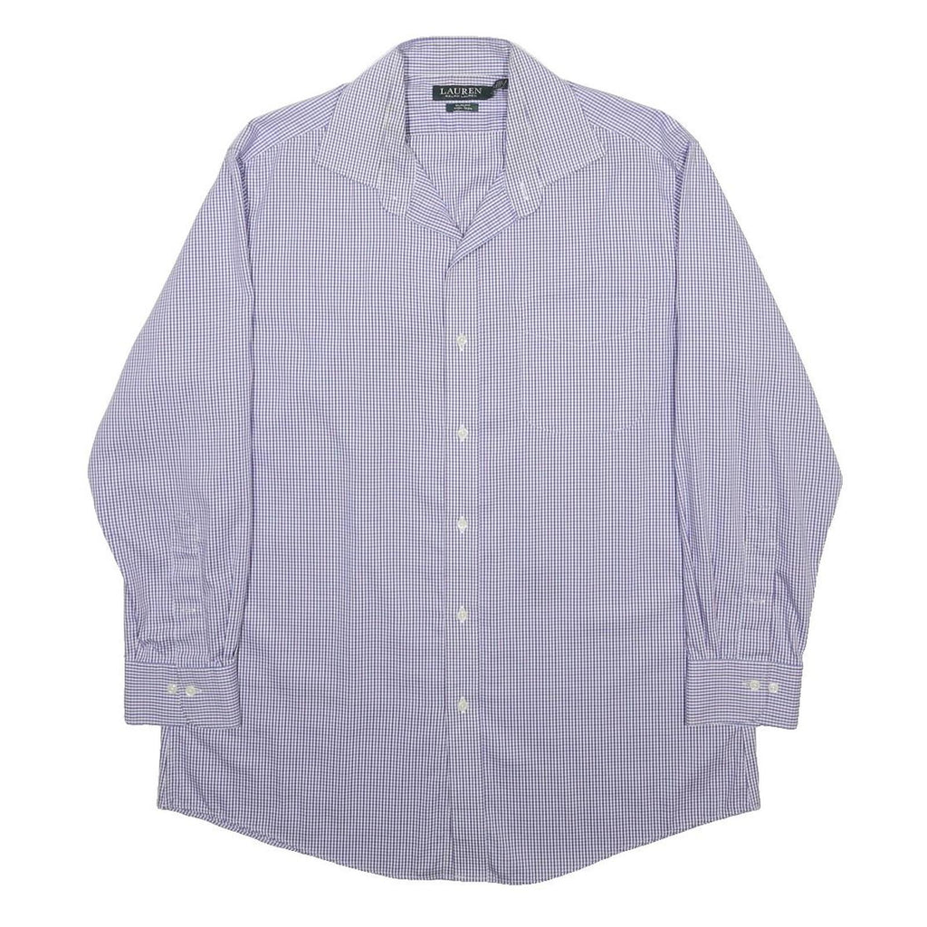 LAUREN RALPH LAUREN Mens Blue Check Shirt XL Classic Button Down Cotton Long