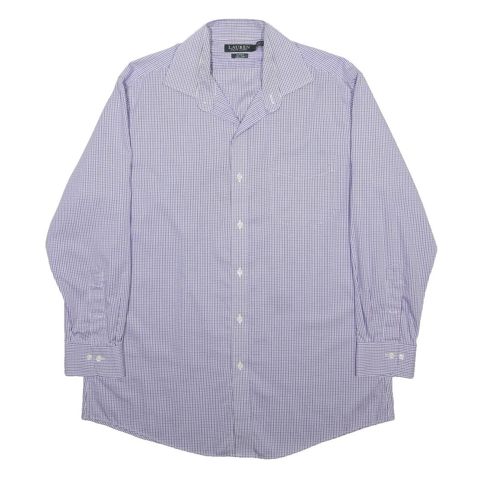 LAUREN RALPH LAUREN Mens Blue Check Shirt XL Classic Button Down Cotton Long
