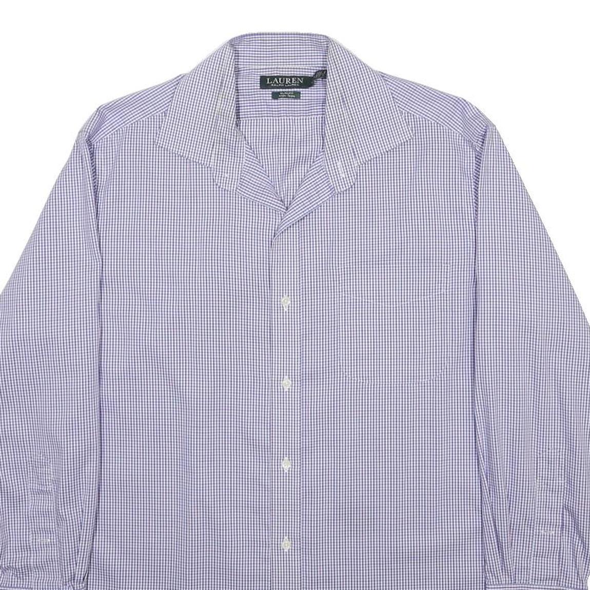 LAUREN RALPH LAUREN Mens Blue Check Shirt XL Classic Button Down Cotton Long