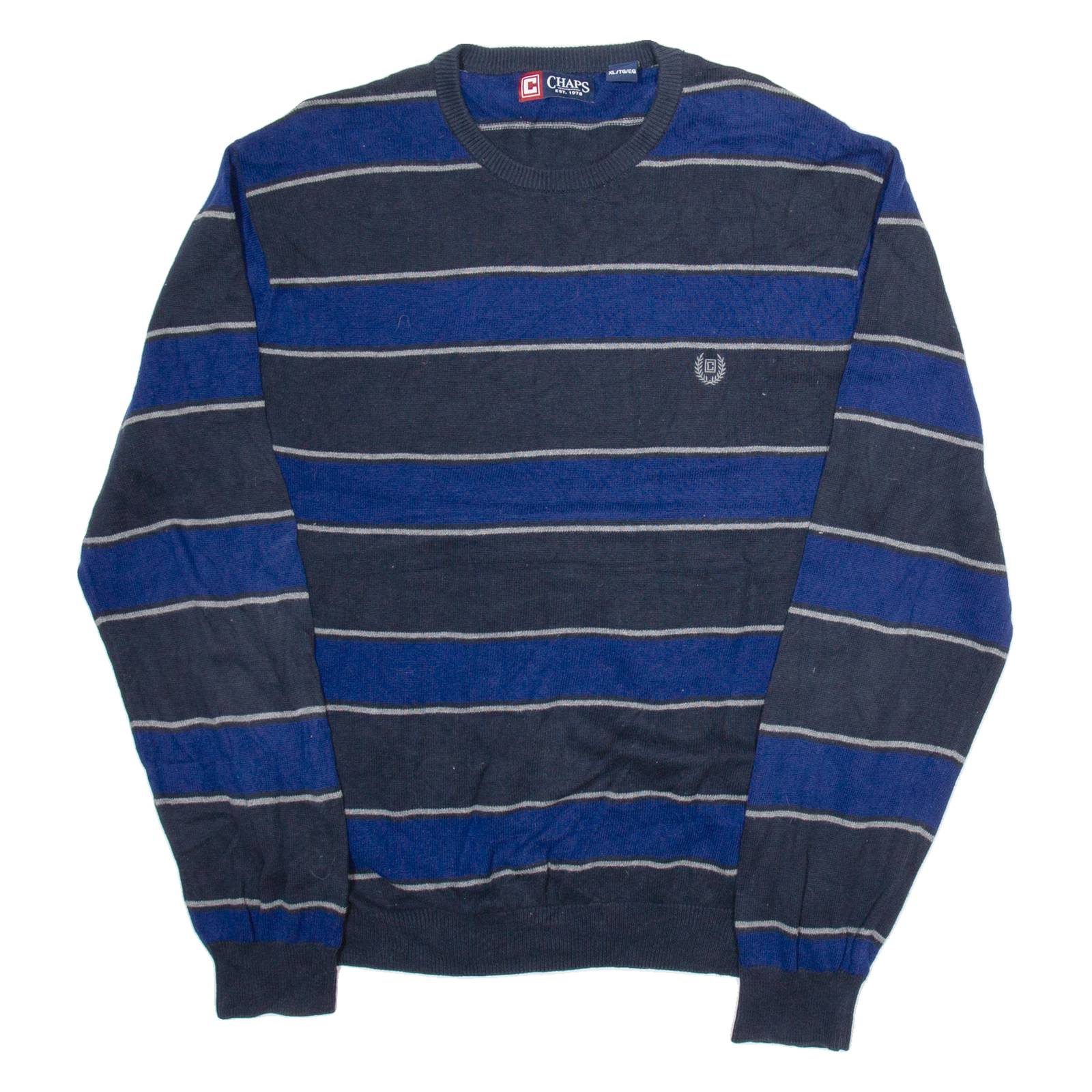 CHAPS Mens Jumper Blue Striped Tight Knit XL
