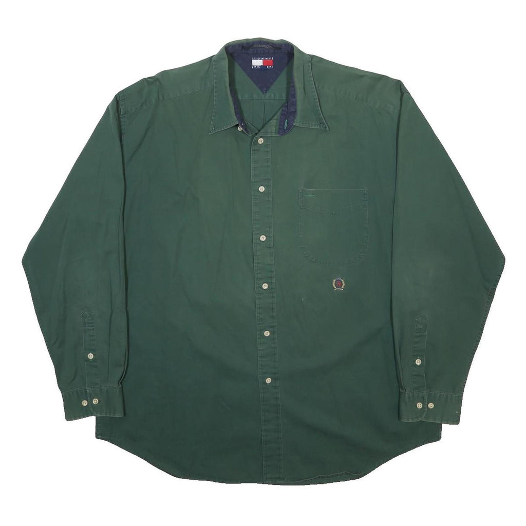 TOMMY HILFIGER Mens Green Cotton Shirt XL Casual Classic Button Up