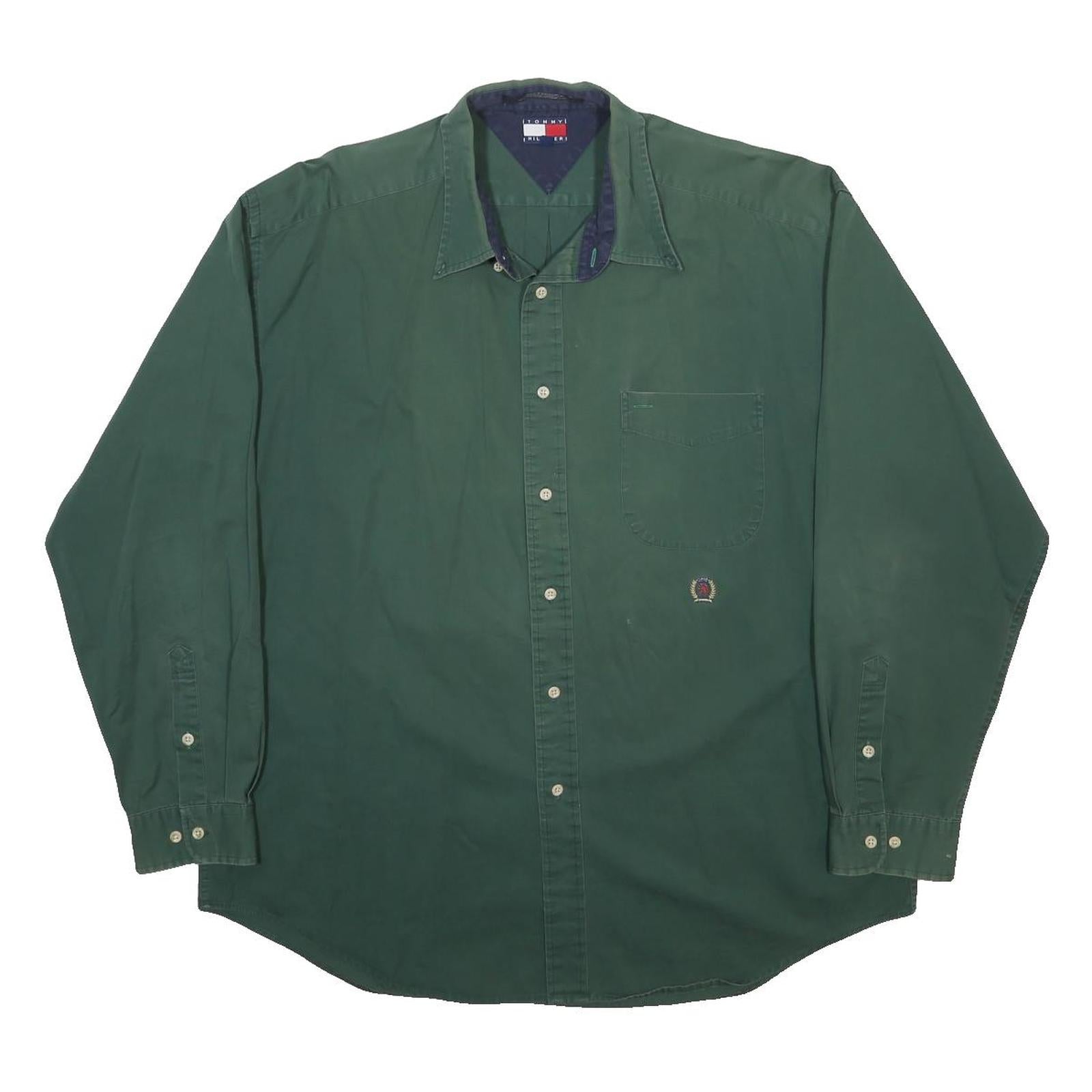 TOMMY HILFIGER Mens Green Cotton Shirt XL Casual Classic Button Up
