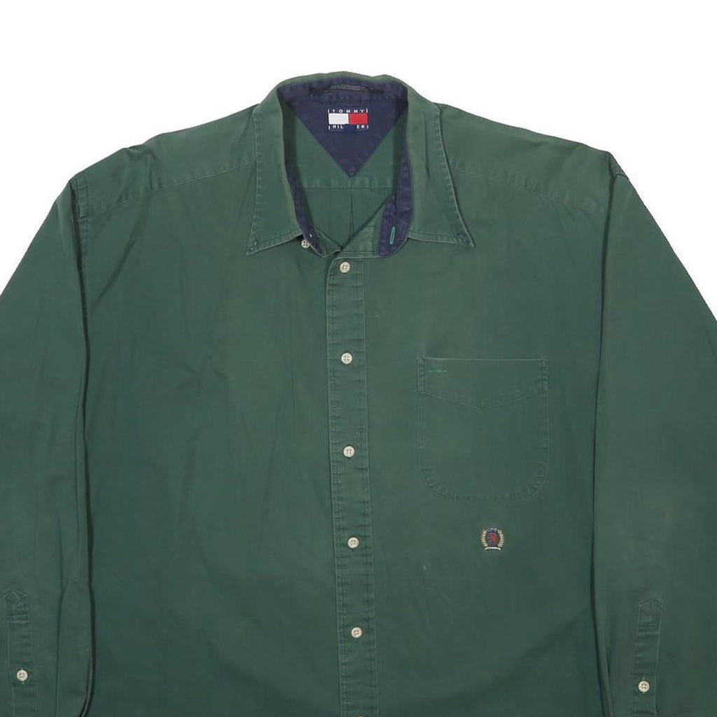 TOMMY HILFIGER Mens Green Cotton Shirt XL Casual Classic Button Up
