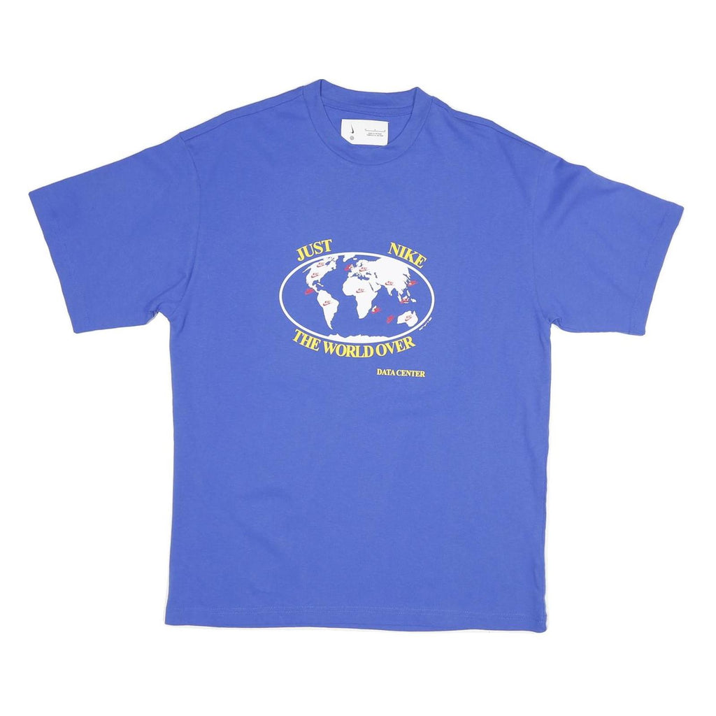 NIKE Mens Blue Graphic T-Shirt M Short Sleeve Crew Neck World Map Print