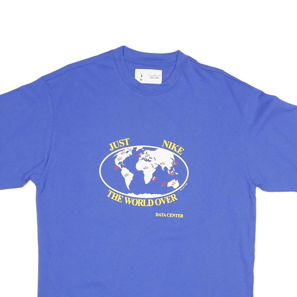 NIKE Mens Blue Graphic T-Shirt M Short Sleeve Crew Neck World Map Print