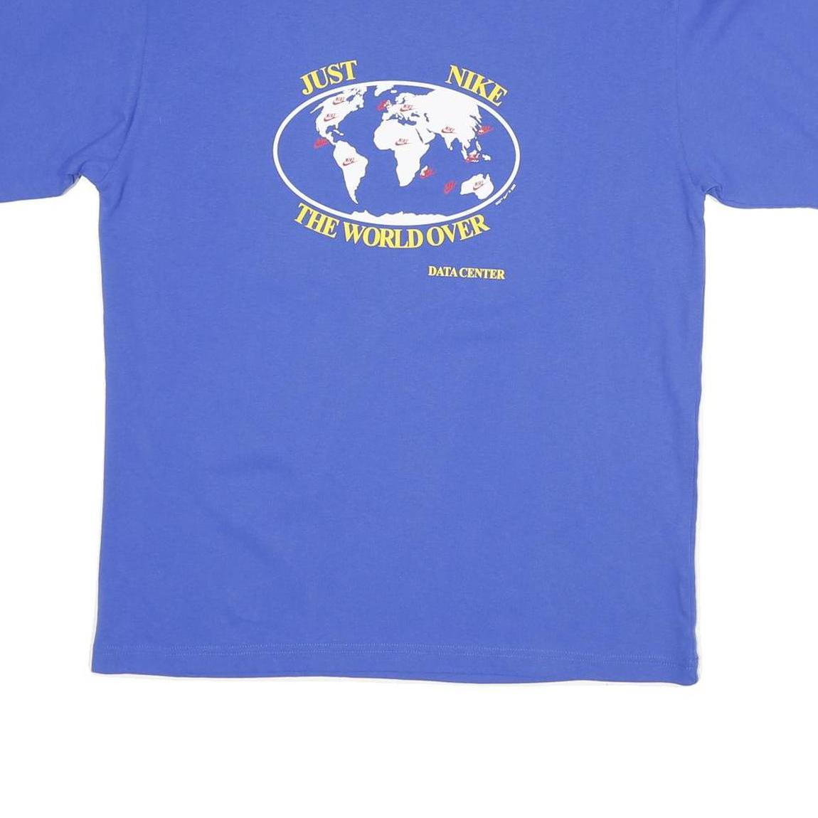 NIKE Mens Blue Graphic T-Shirt M Short Sleeve Crew Neck World Map Print