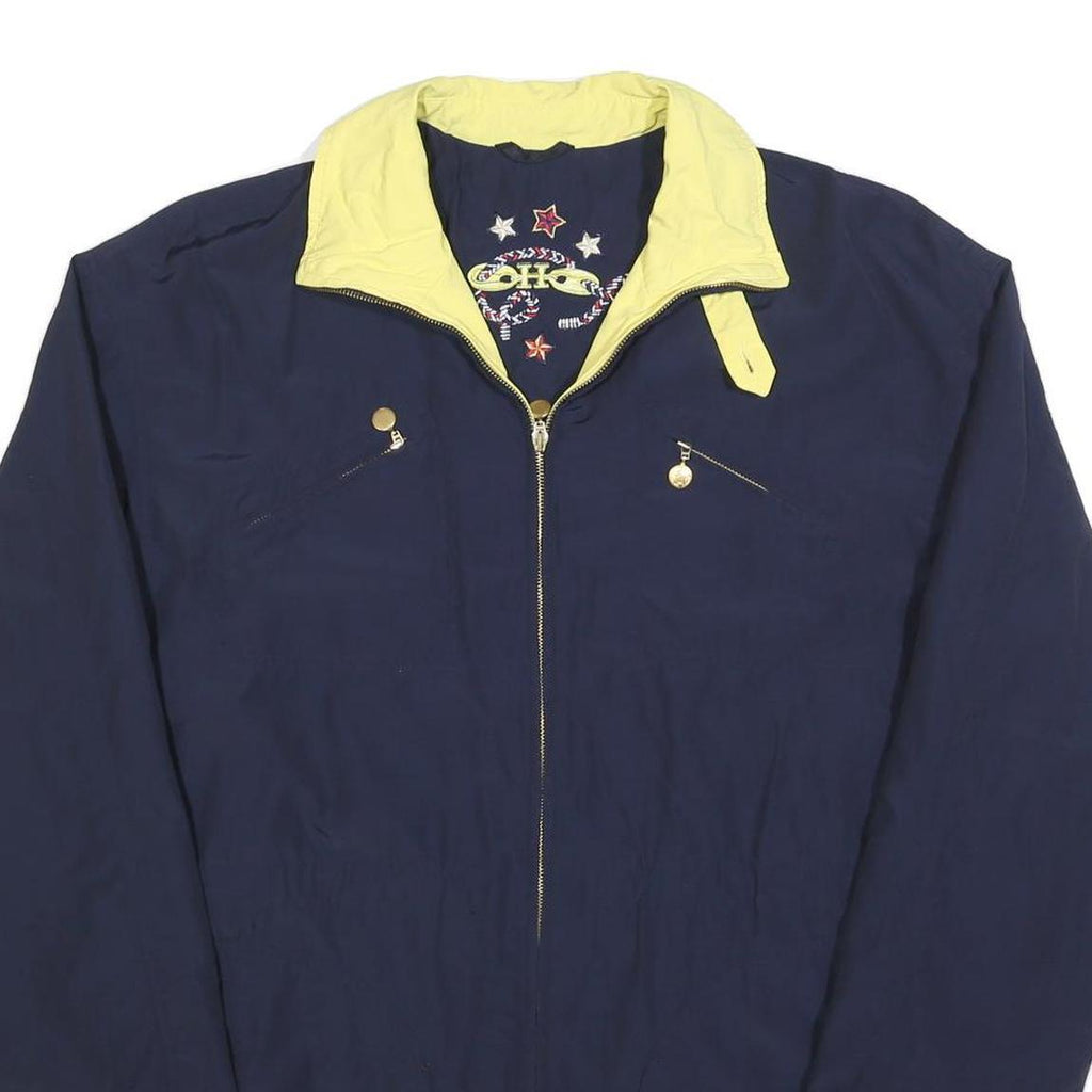 H Womens Navy & Yellow Classic Jacket L Polyester Blend Zip Contrast Collar