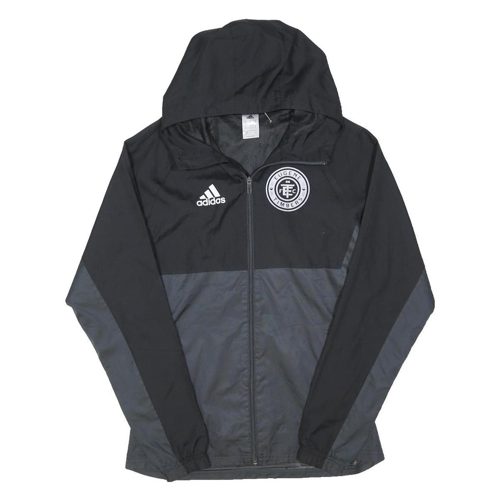 ADIDAS Mens Black & Grey Eugene Timbers Windbreaker Jacket M Nylon Zip Hooded