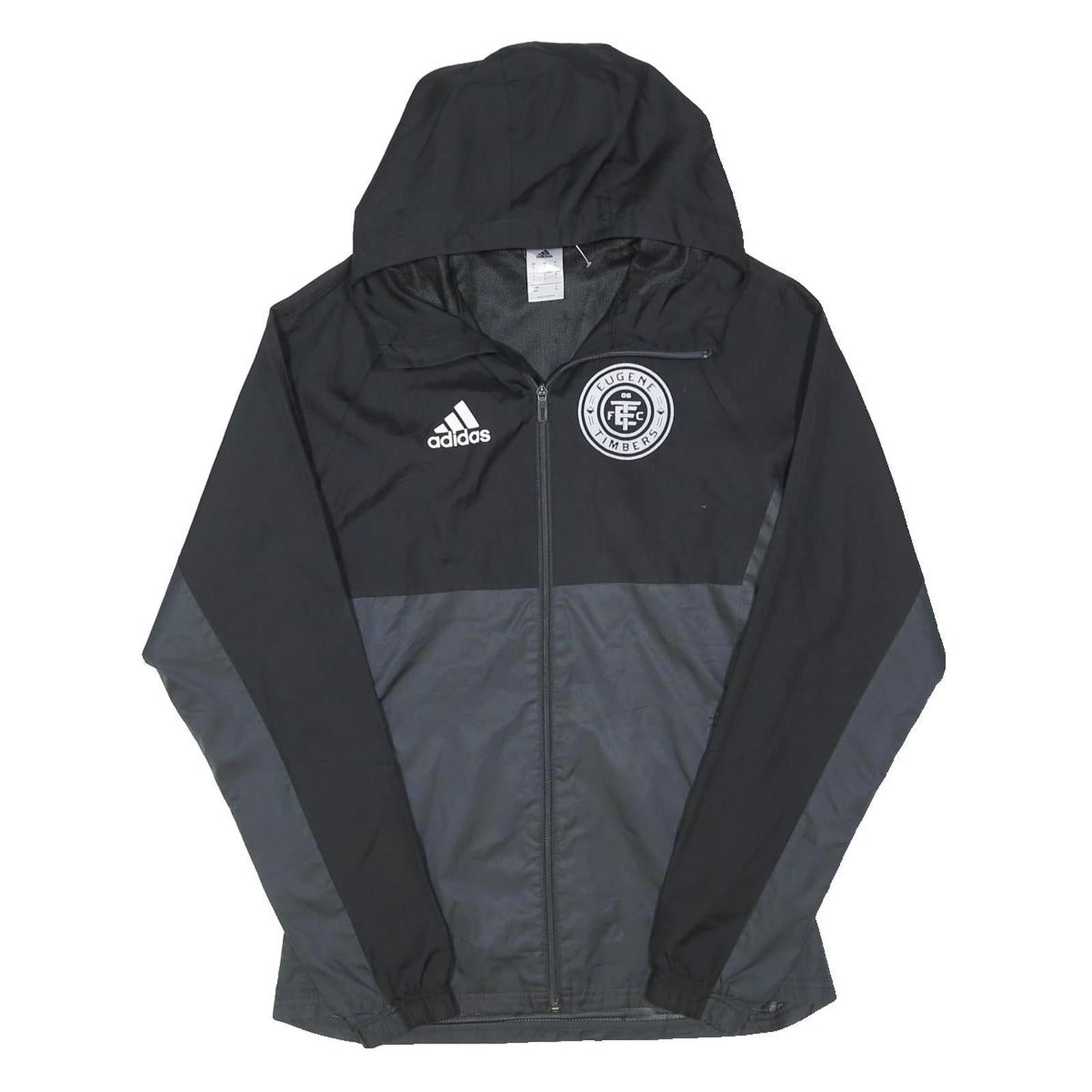 ADIDAS Mens Black & Grey Eugene Timbers Windbreaker Jacket M Nylon Zip Hooded