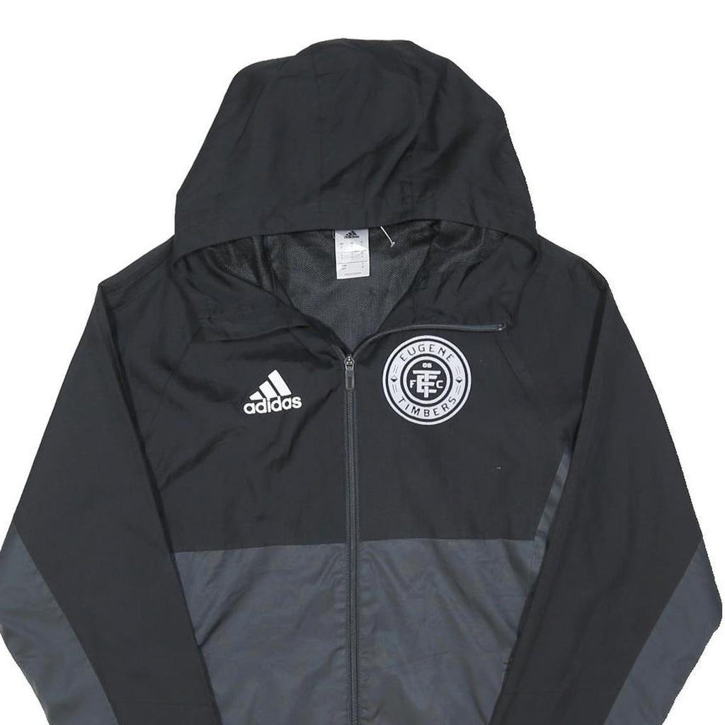 ADIDAS Mens Black & Grey Eugene Timbers Windbreaker Jacket M Nylon Zip Hooded