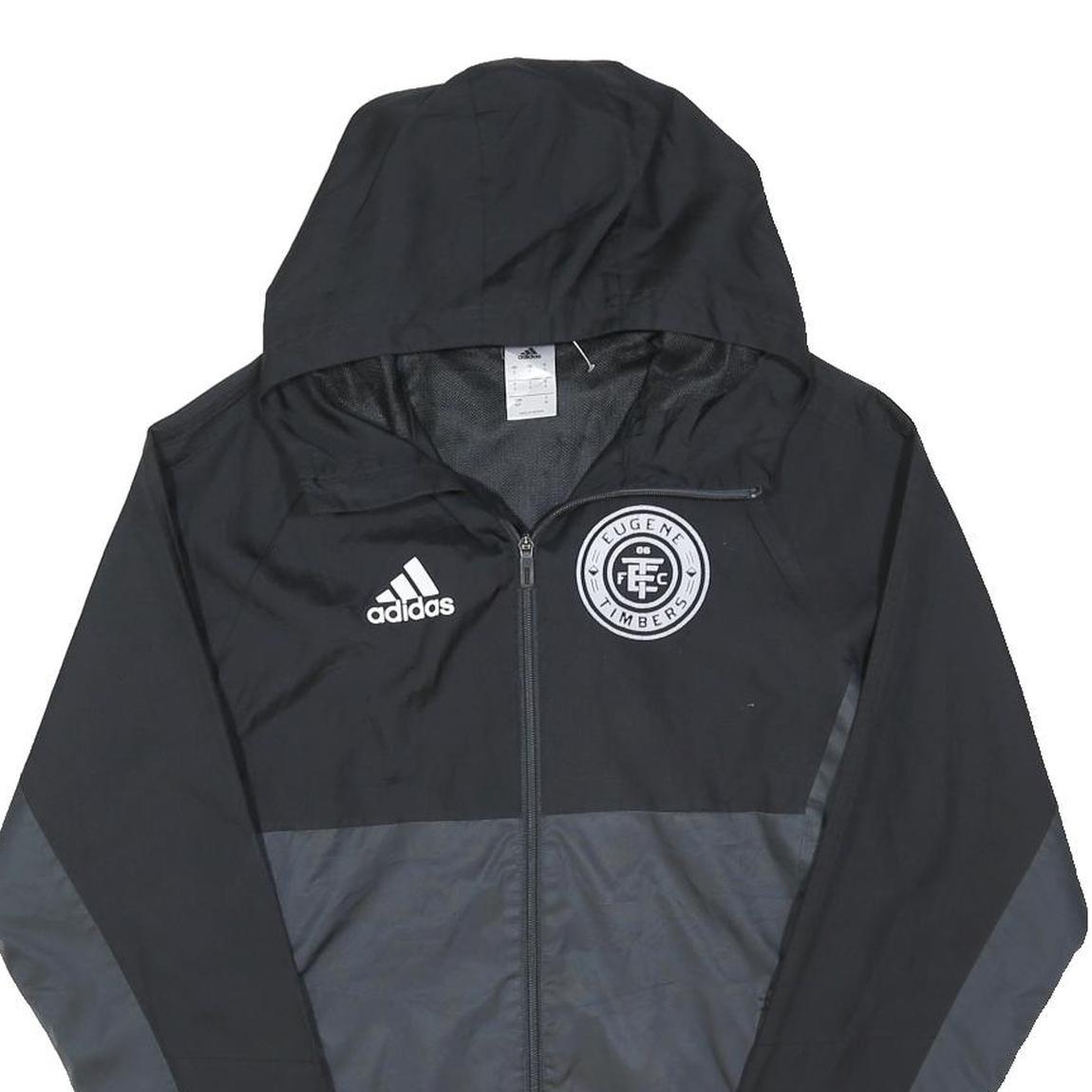 ADIDAS Mens Black & Grey Eugene Timbers Windbreaker Jacket M Nylon Zip Hooded