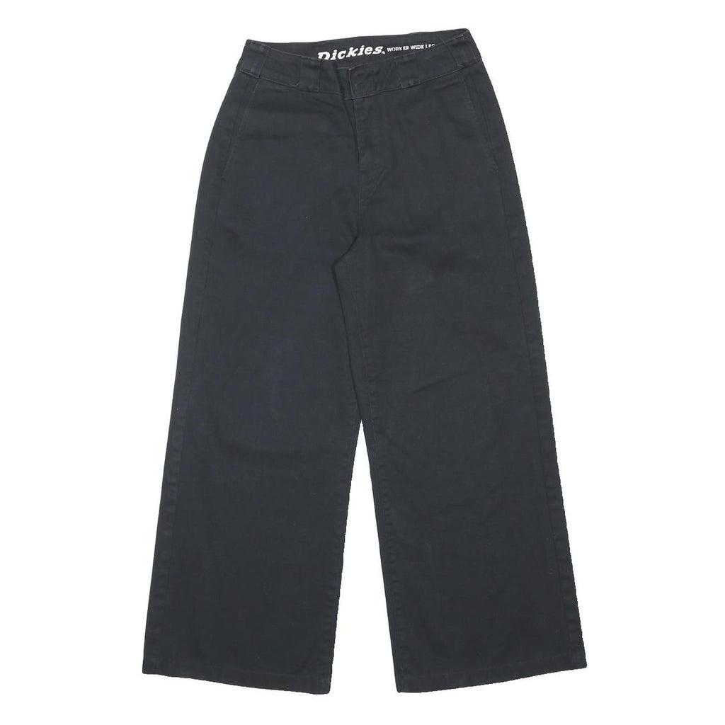 DICKIES Womens Black Cotton Blend Loose Straight Trousers W26 L26 Workwear Zip